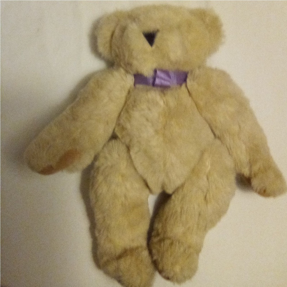 Vermont Teddy Bear Co.Classic Jointed Teddy Bear Plush Purple Ribbon Handmade - Picture 9 of 12